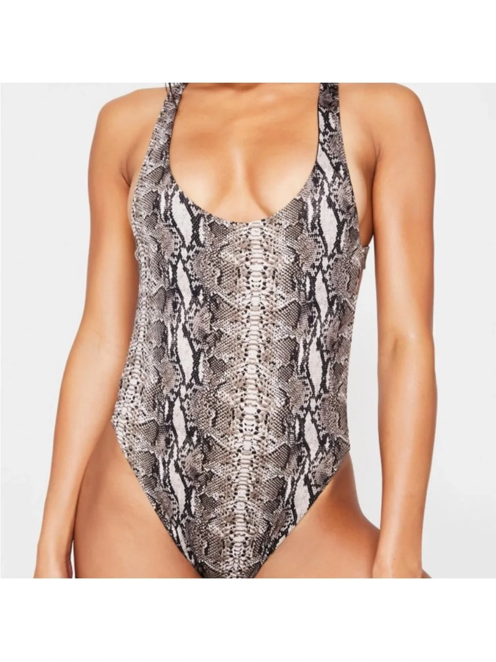 Frankie's Bikinis Snake Print One-Piece Swimsuit Open Back